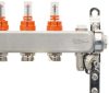 Áramlásmérős osztó-gyűjtő INOX 8 körös, beép. kézi. légt, hőm. kijelzővel 1”x3/4”