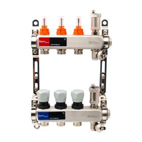   Ermetiq INOX áramlásmérős osztó-gyűjtő automata légtelenítővel 12 körös 1”x3/4”