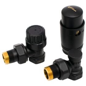   sarok radiátorszelep szett termosztát fejjel 1/2" FEKETE design
