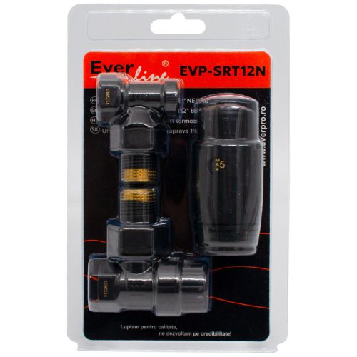 sarok radiátorszelep szett termosztát fejjel 1/2" FEKETE design